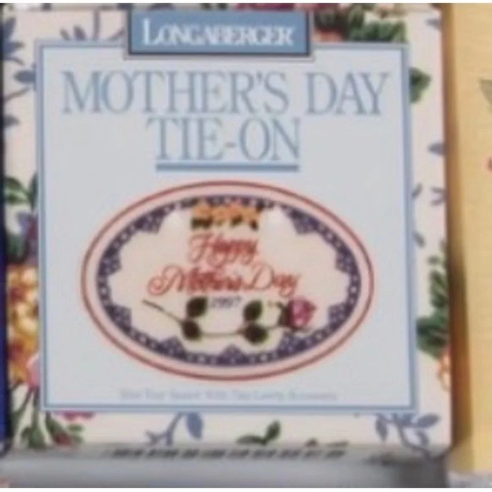 Longaberger Mother's Day Tie-On Ceramic Basket Charm 1997 Pink Rose Floral NIB